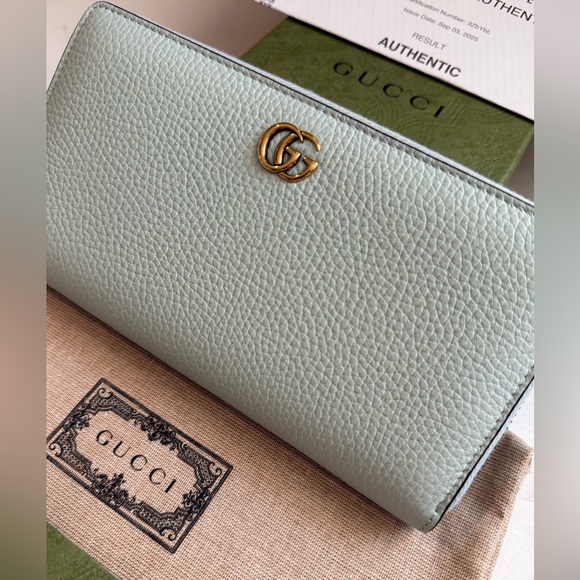 GUCCI GG Marmont Zip Around Wallet w/ Bamboo in Teal ~ NWT & COA - Picture 3 of 15